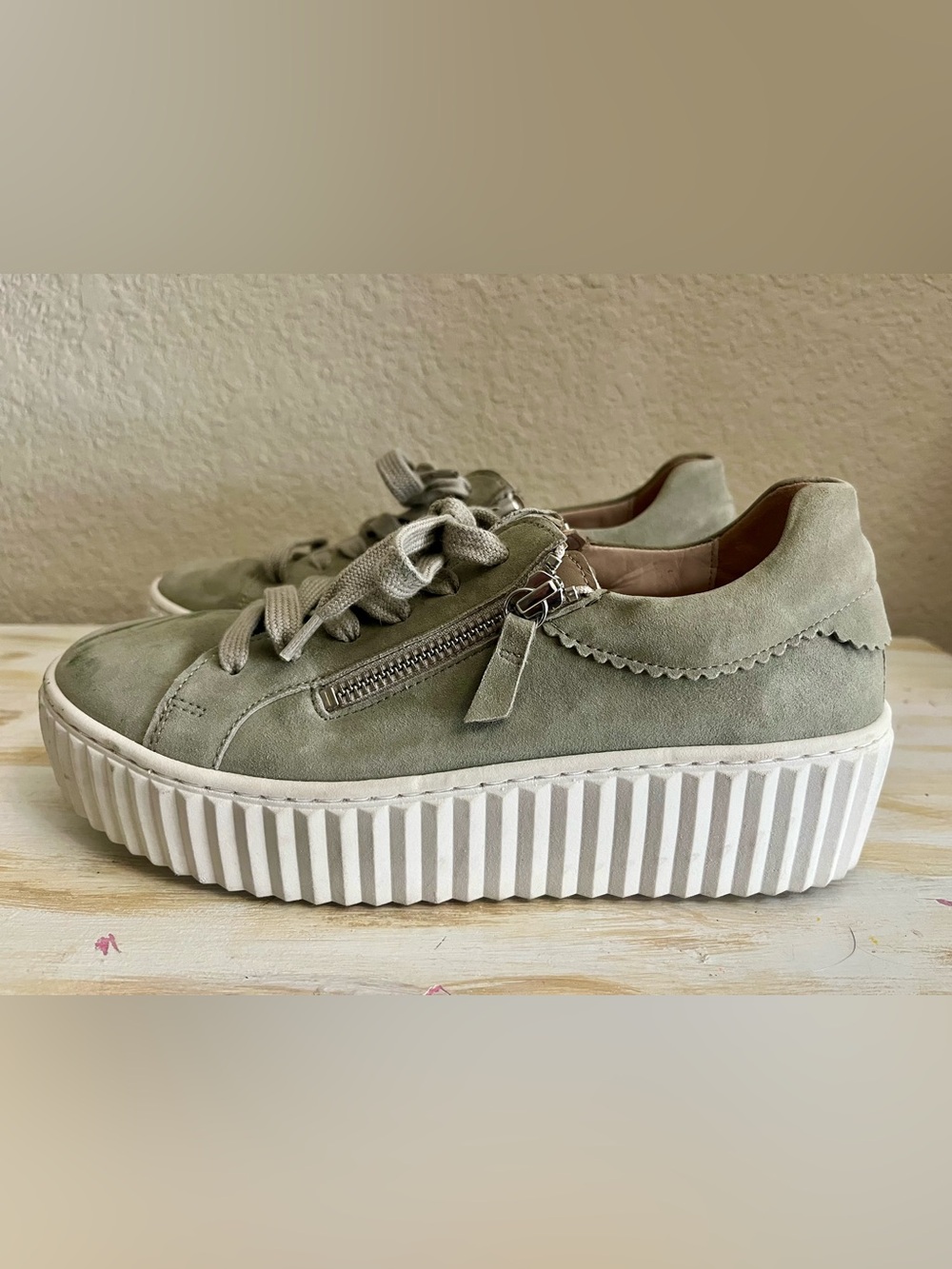 Gabor Dolly  Platform Suede Sneaker - Sage Green